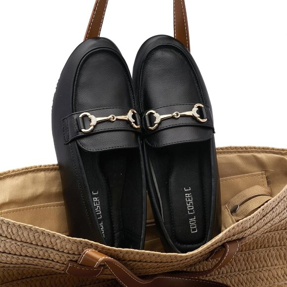 Women's Black pu Faux Leather Arch Support Casual Slip on Comfort Penny Loafers - Picture 2 of 8